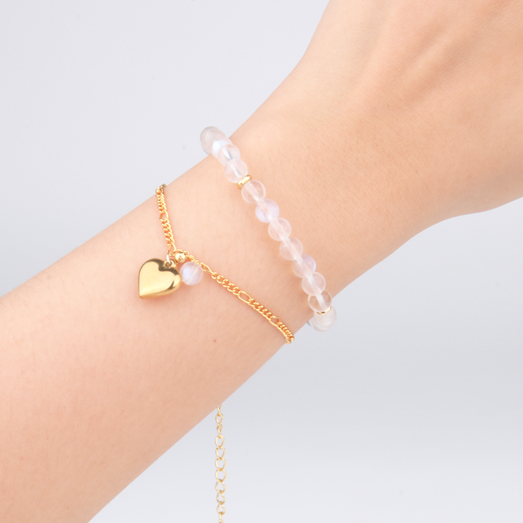 6mm blue moonstone beads decorated with 4 18k gold beads bracelet for women elegance crystal bracelet
