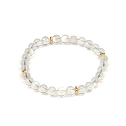 6mm blue moonstone beads decorated with 4 18k gold beads bracelet for women elegance crystal bracelet