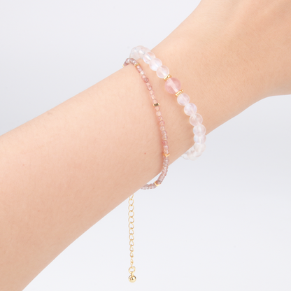6mm blue moonstone beads with one 7mm starlight rose quartz beads and 18k gold beads bracelet for women elegance minimalist crsytal jewllery