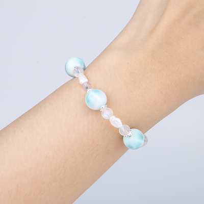 raw shape fresh water pearl with larimar and s925 small and large cat eye threaded beads bracelet for women gift for girl friend