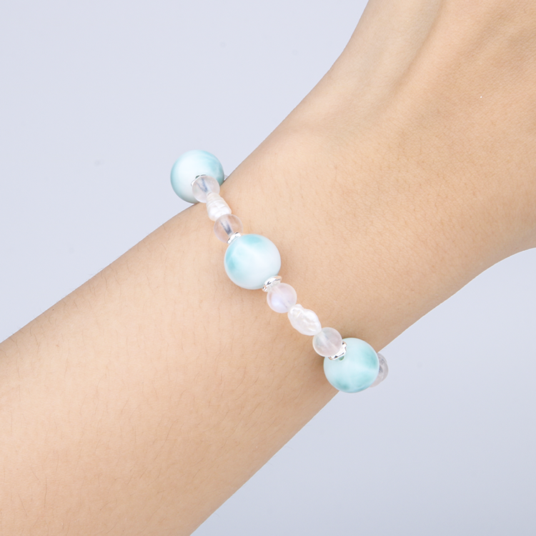Blue Moonstone & Larimar Moon Whisper s925 Silver Bracelet