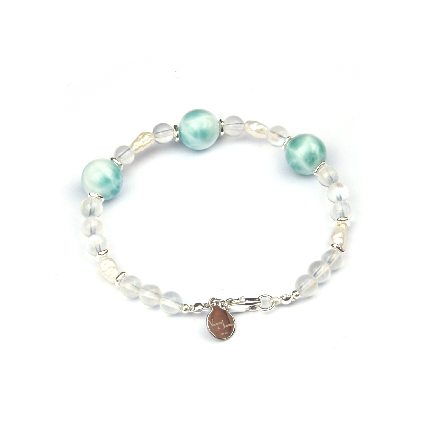 Blue Moonstone & Larimar Moon Whisper s925 Silver Bracelet