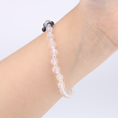 aquamarine with blue moonstone minimalist crystal bracelet for fashion outfit and energy protection crystal bracelet