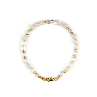 6mm blue moonstone with 5mm clear quartz and 18k gold threaded cat eye bead bracelet for women feminie energy gift for girl friend