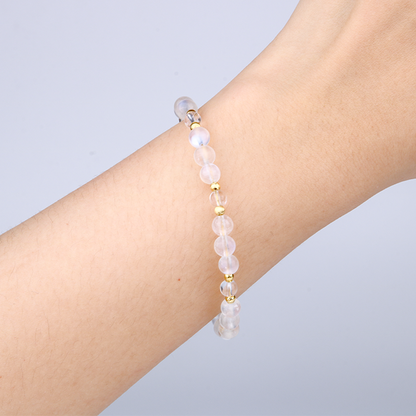 6mm blue moonstone with 5mm clear quartz and 18k gold threaded cat eye bead bracelet for women feminie energy gift for girl friend