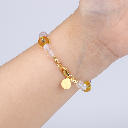 6mm blue moonstone with 8mm citrine and fresh water raw shape pearl and 7mm starlight rose quartz bracelet for women gift for girl friend
