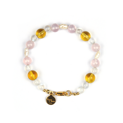 6mm blue moonstone with 8mm citrine and fresh water raw shape pearl and 7mm starlight rose quartz bracelet for women gift for girl friend