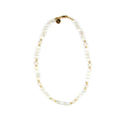 6mm blue moonstone with fresh water pearl and 18k gold cat eye threaded bead dual layered bracelet for women gift for best friend