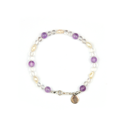 6mm lavender amethyst with fresh water pearl and 5mm clear quartz bracelet