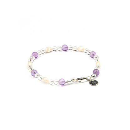 6mm lavender amethyst with fresh water pearl and 5mm clear quartz bracelet