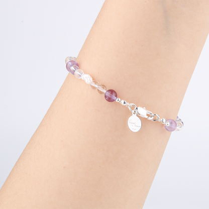 6mm lavender amethyst with fresh water pearl and 5mm clear quartz bracelet