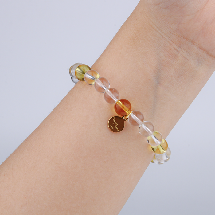 7.5 mm clear quartz with 8mm citrine bracelet abundance attraction and for women gift for best friend