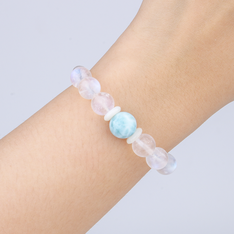 Larimar & Moonstone Celestial Shell S925 Silver Bracelet