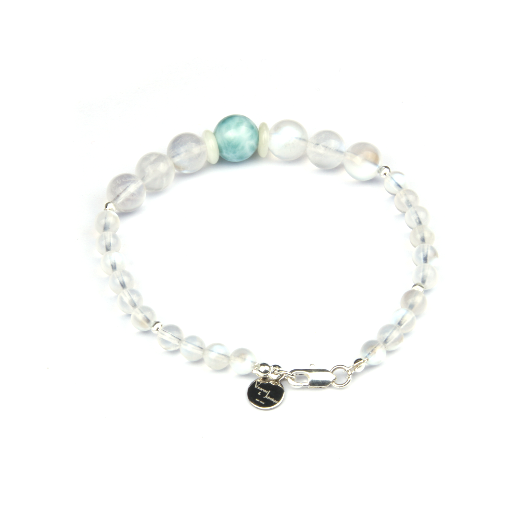 Larimar & Moonstone Celestial Shell S925 Silver Bracelet