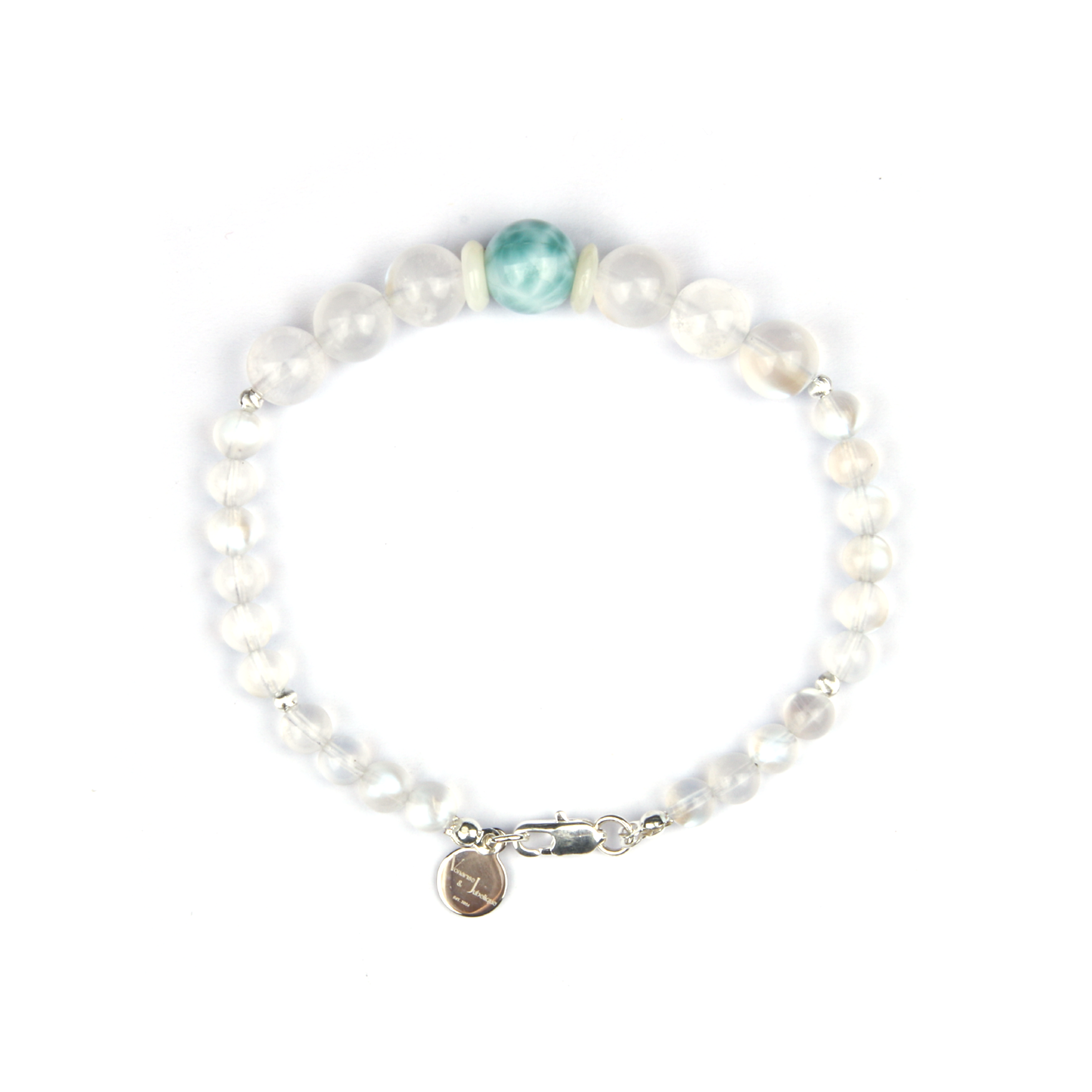 Larimar & Moonstone Celestial Shell S925 Silver Bracelet
