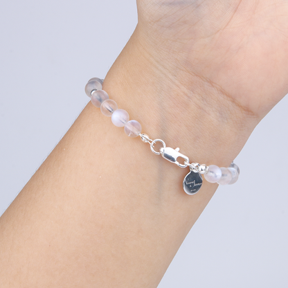 8.5mm and 6mm blue moonstone with 11mm larimar with two circle of mother of pearl and s925 silver cat eye threaded bead bracelet for women gift for girl friend