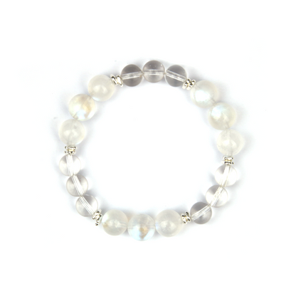 9.5mm_blue_moonstone_beads_with_clear_quartz_and_s925_silver_beads_bracelet for women emotional calm crystal stackable minimalist jewelry 