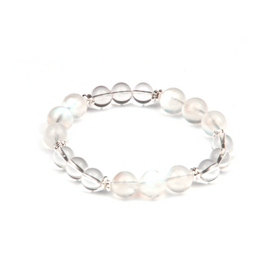 9.5mm_blue_moonstone_beads_with_clear_quartz_and_s925_silver_beads_bracelet for women emotional calm crystal stackable minimalist jewelry 
