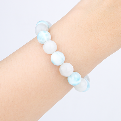 9.5mm larimar with 8.5mm white moonstone crystal bracelet