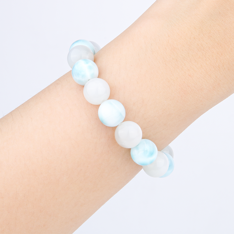 9.5mm larimar with 8.5mm white moonstone crystal bracelet