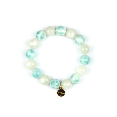 9.5mm larimar with 8.5mm white moonstone crystal bracelet