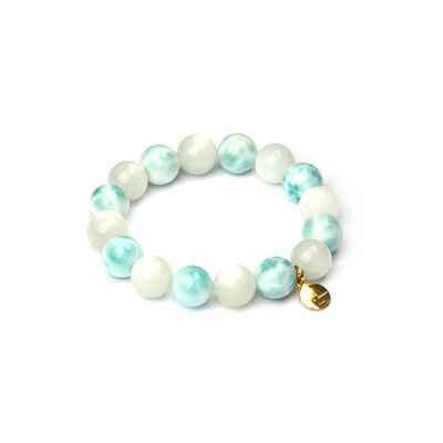 9.5mm larimar with 8.5mm white moonstone crystal bracelet