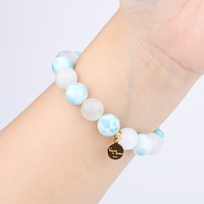 9.5mm larimar with 8.5mm white moonstone crystal bracelet