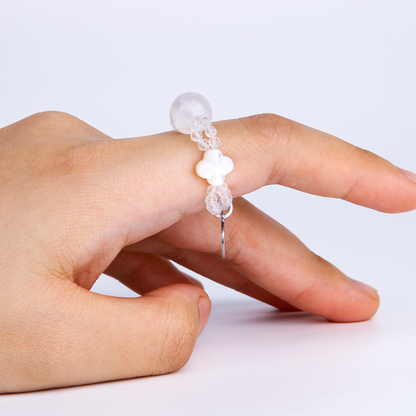clear quartz and blue moonstone beaded ring for feminine energy