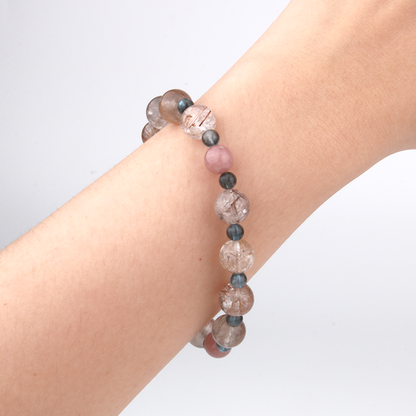 9mm Rutilated Quartz with 5mm aquamarine and 7mm tourmaline bracelete specialy for gemini crystal bracelet zodiac jewellry