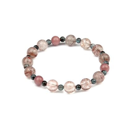 9mm Rutilated Quartz with 5mm aquamarine and 7mm tourmaline bracelete specialy for gemini crystal bracelet zodiac jewellry