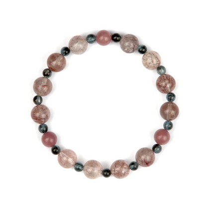 9mm Rutilated Quartz with 5mm aquamarine and 7mm tourmaline bracelete specialy for gemini crystal bracelet zodiac jewellry