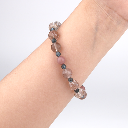 9mm Rutilated Quartz with 5mm aquamarine and 7mm tourmaline bracelete specialy for gemini crystal bracelet zodiac jewellry
