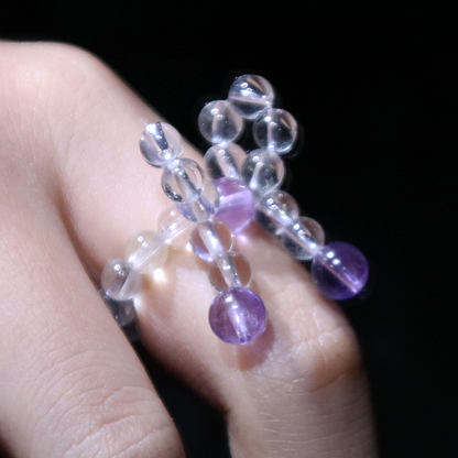 Amethyst & Clear Quartz Ribbon Beaded Ring