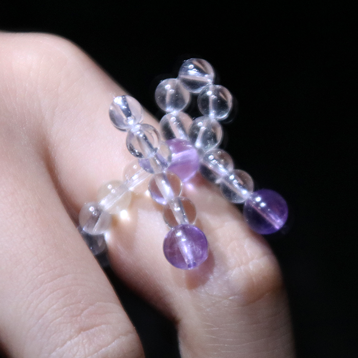 Amethyst & Clear Quartz Ribbon Beaded Ring