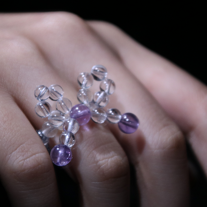 Amethyst & Clear Quartz Ribbon Beaded Ring