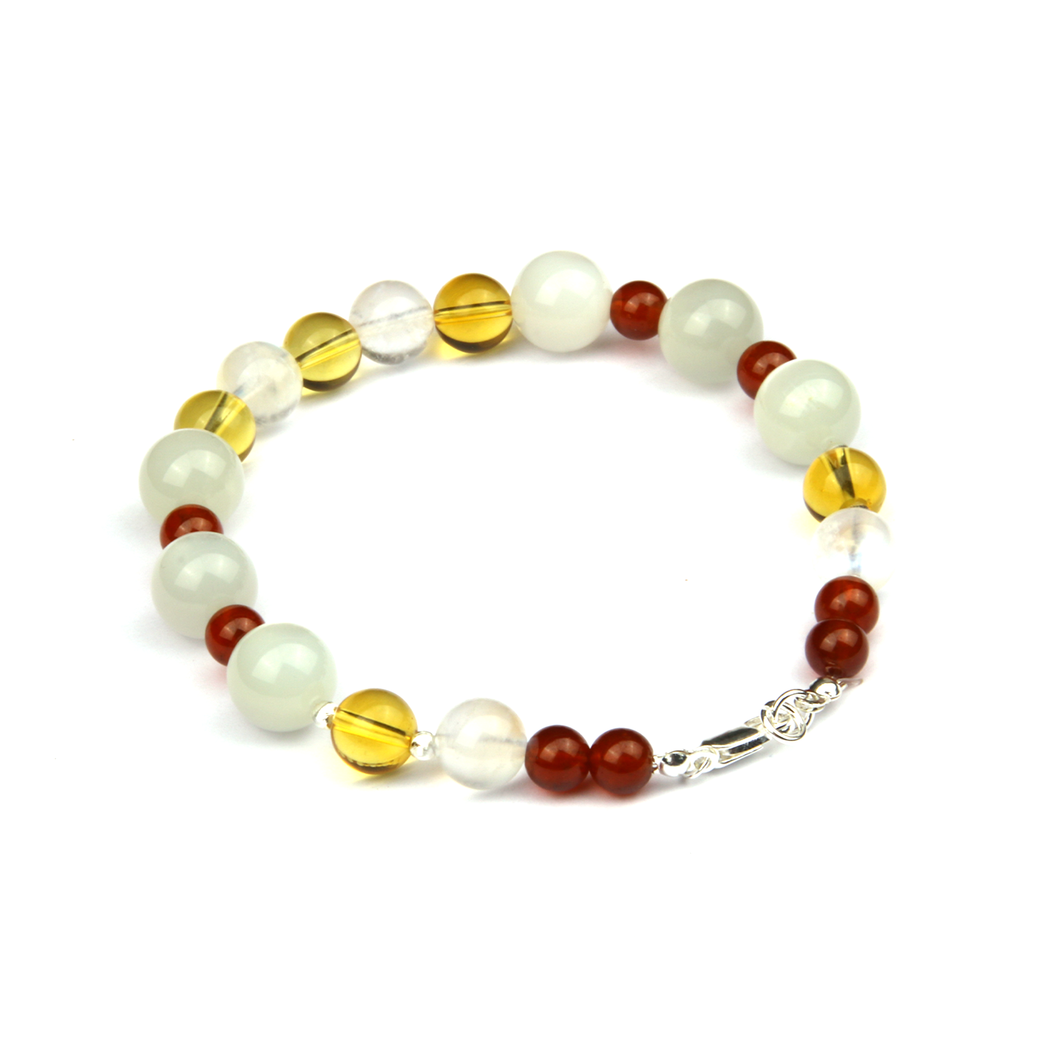 Blue moonstone and white moonstone with citrine and garnet s925 silver beads crystal bracelet for women gift for her