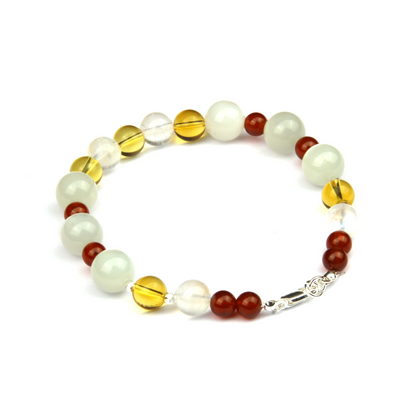 Blue moonstone and white moonstone with citrine and garnet s925 silver beads crystal bracelet for women gift for her