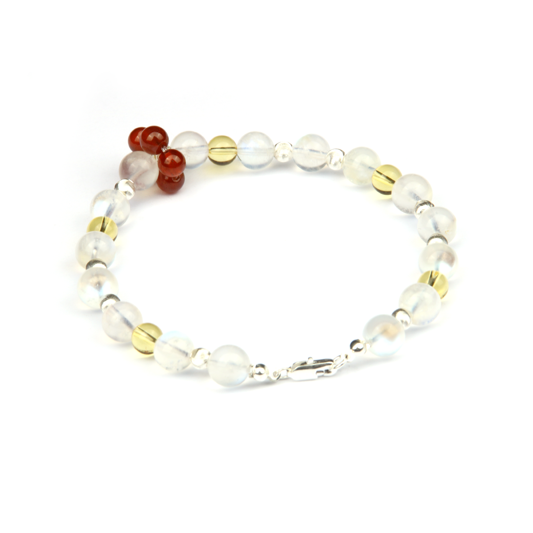 Blue moonstone with citrine and garnet s925 silver beads crystal bracelet for women gift for her