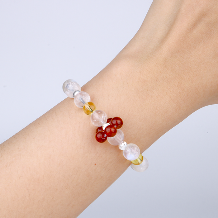 Blue moonstone with citrine and garnet s925 silver beads crystal bracelet for women gift for her