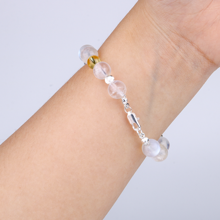 Blue moonstone with citrine and garnet s925 silver beads crystal bracelet for women gift for her