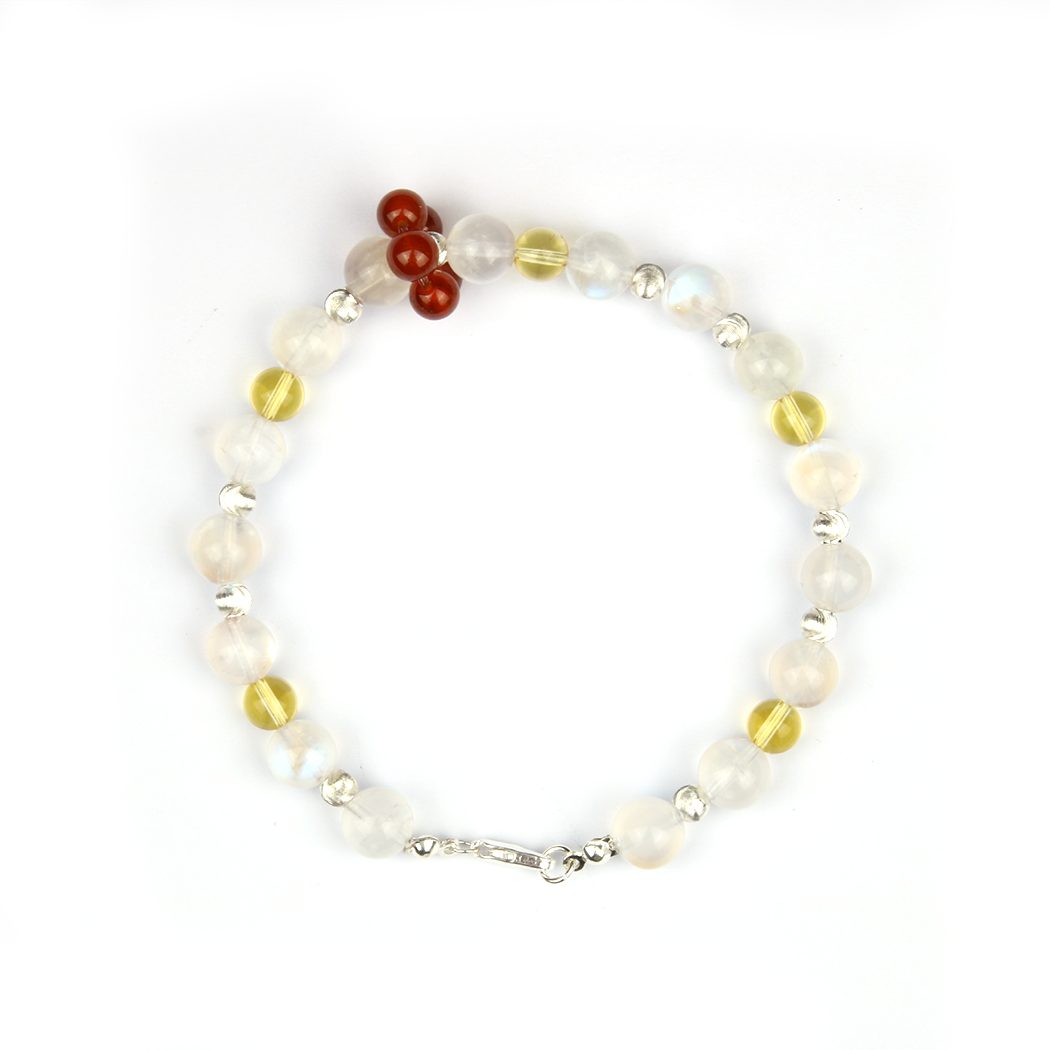 Blue moonstone with citrine and garnet s925 silver beads crystal bracelet for women gift for her