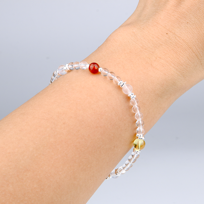Blue moonstone with citrine clear quartz and garnet s925 silver beads crystal bracelet for women gift for her