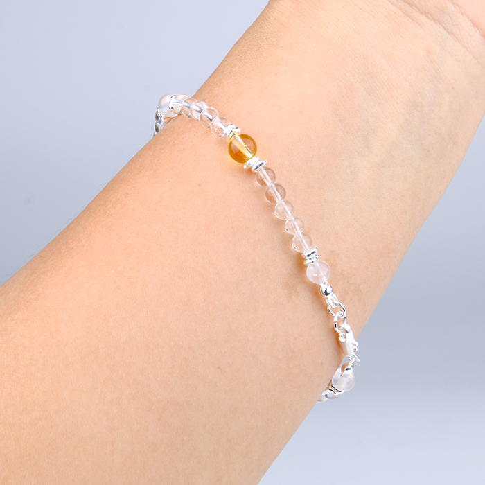 Blue moonstone with citrine clear quartz and garnet s925 silver beads crystal bracelet for women gift for her