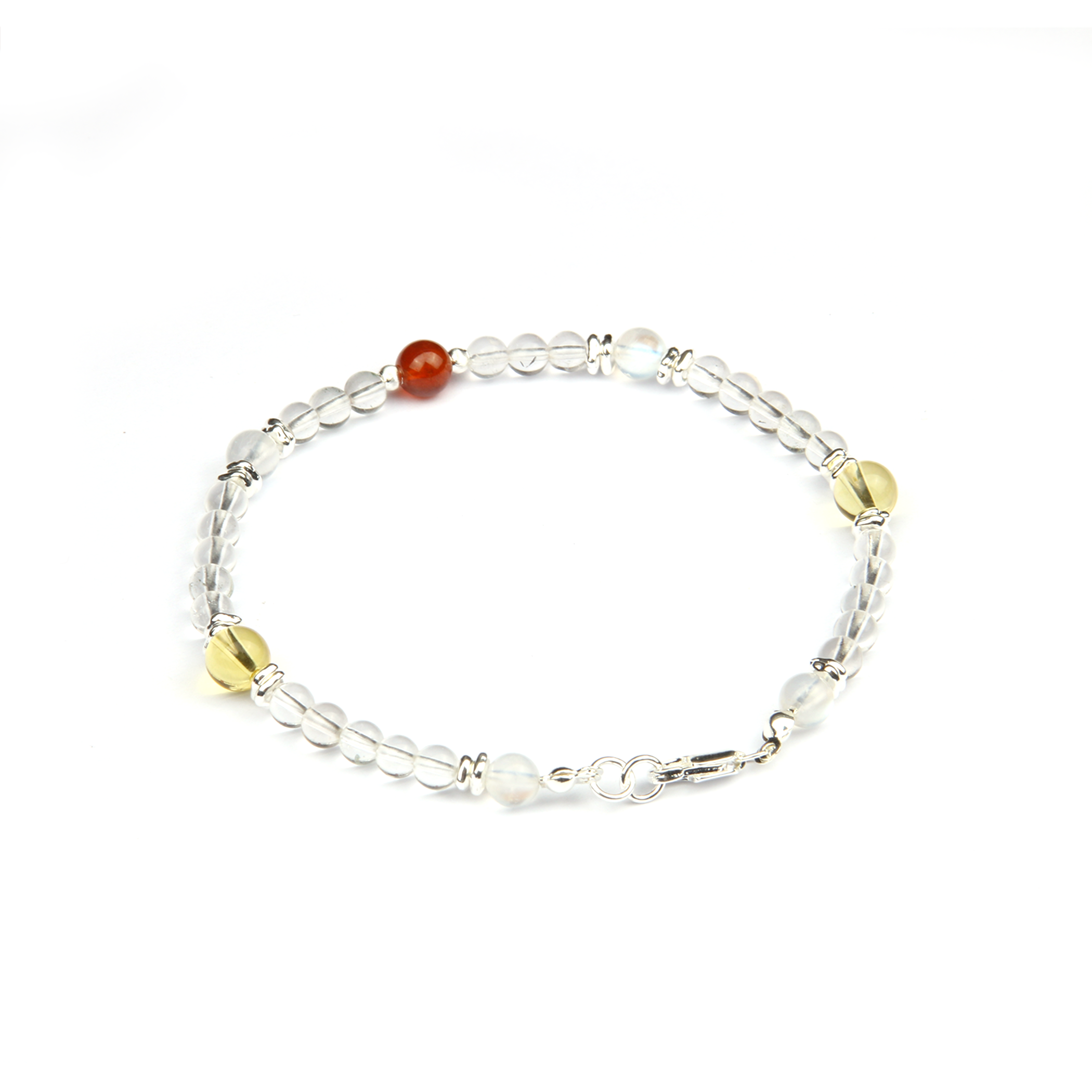 Blue moonstone with citrine clear quartz and garnet s925 silver beads crystal bracelet for women gift for her