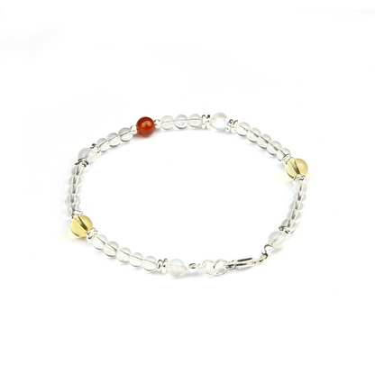 Blue moonstone with citrine clear quartz and garnet s925 silver beads crystal bracelet for women gift for her