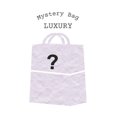 Mystery bag labeled 'Luxury' with a question mark on a white background