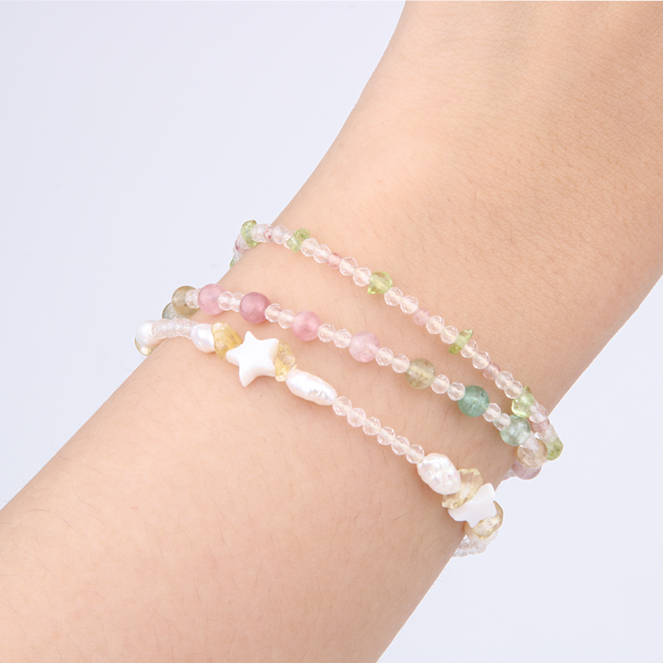 Minimalist extra thin crystal bracelet collection featuring mixed crystals with 2mm faceted clear quartz, 2-5mm overall design