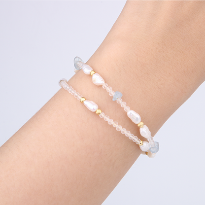 Minimalist extra thin crystal bracelet collection featuring mixed crystals with 2mm faceted clear quartz, 2-5mm overall design