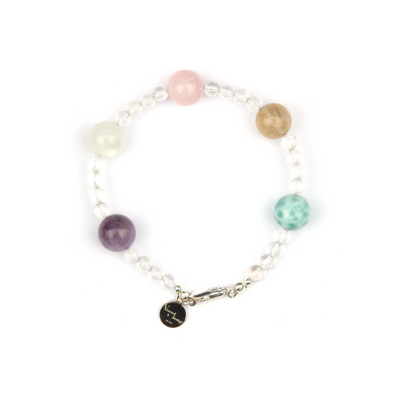10mm amethyst with white moonstone and rose quartz and rutilated quartz and larimar with 5mm clear quartz bracelet for women gift for best friend