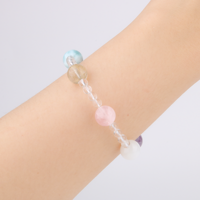 10mm amethyst with white moonstone and rose quartz and rutilated quartz and larimar with 5mm clear quartz bracelet for women gift for best friend